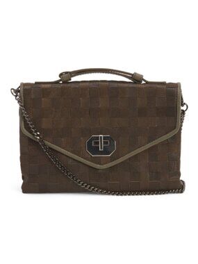 FALOR Made In Italy Leather Woven Small Satchel